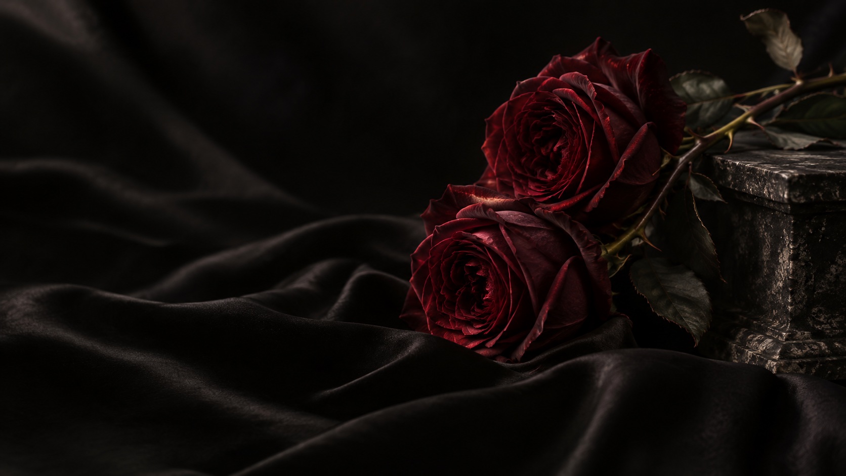 Deep burgundy roses and dark silk